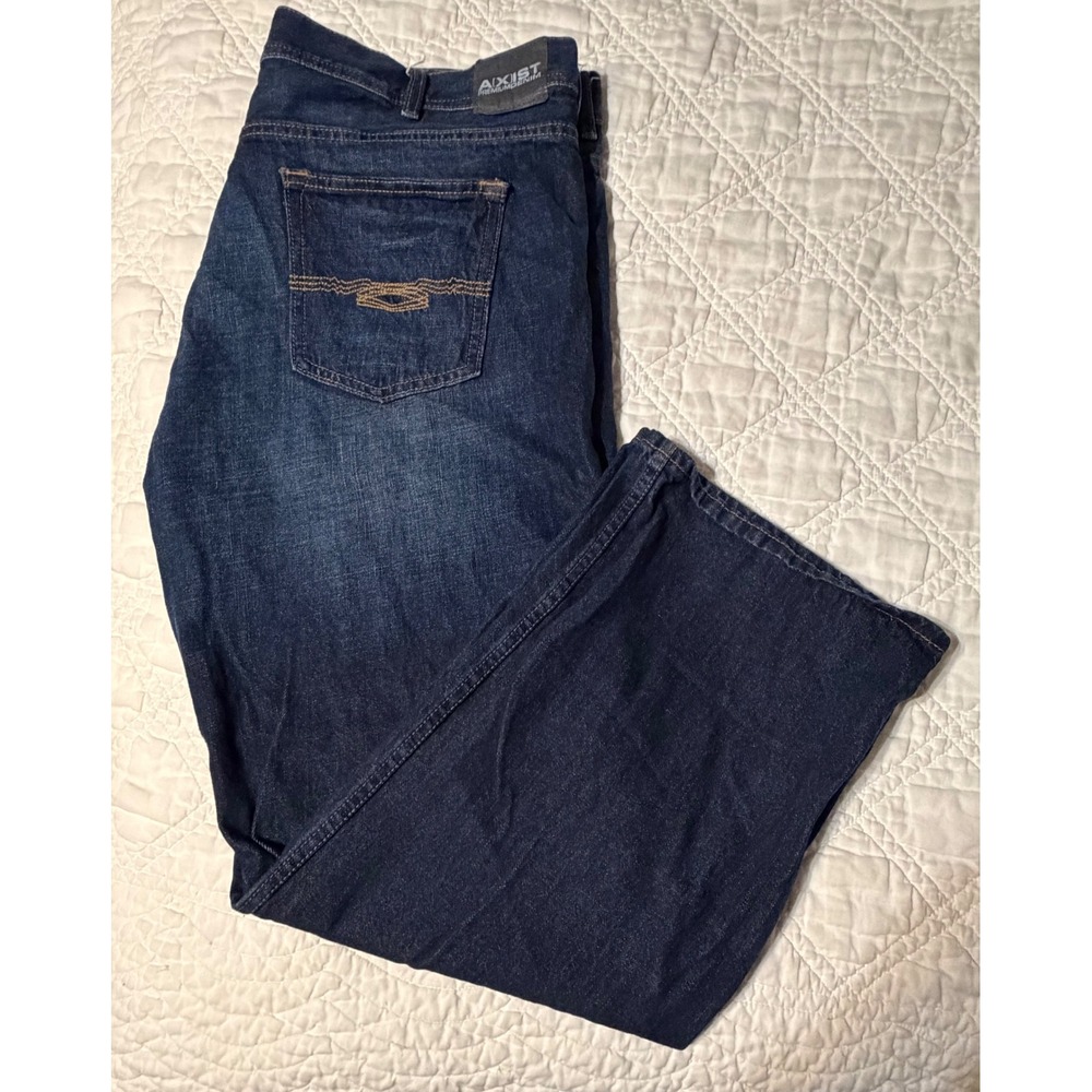 Axist Premium Denim Mens 42x30 Straight Leg Jeans Dark Wash Blue Cotton